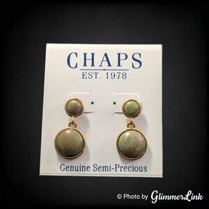 Chaps Semi-Precious Stone Drop Earrings Gold Tone Green & Red Cabochons
